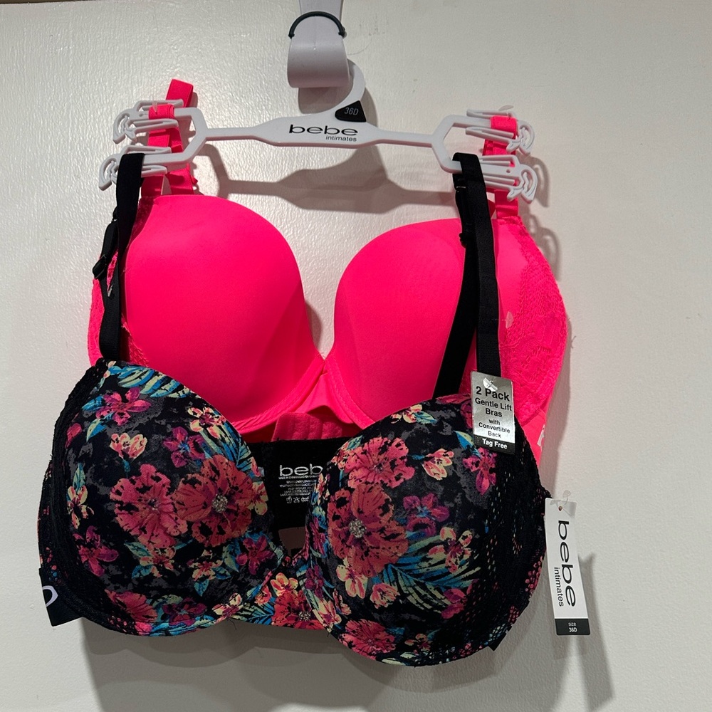bebe 2-Pack Pink & Black Floral Bras
